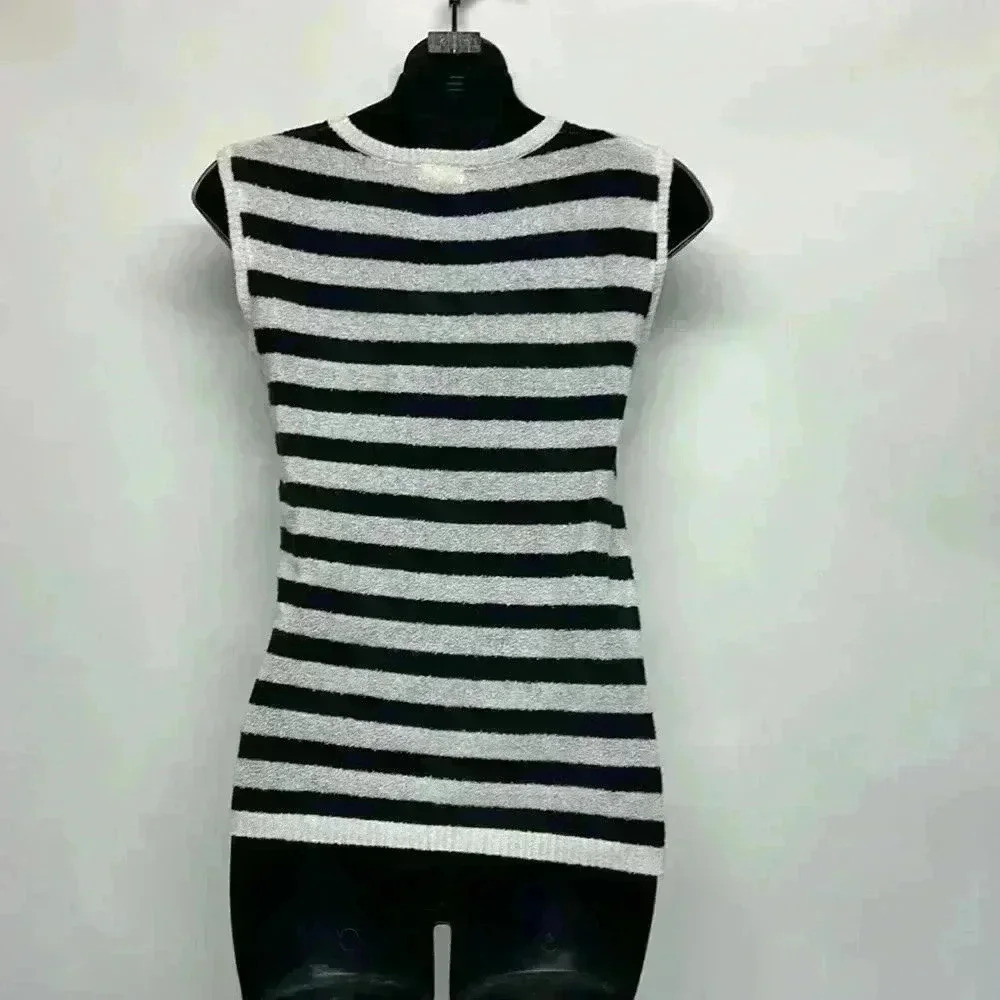 En crème black and white tank top stripes size small - Picture 4 of 7